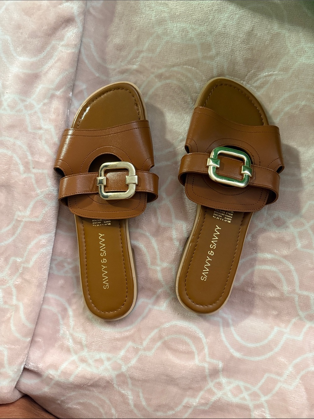 Savvy Brown Buckle Slide Mules